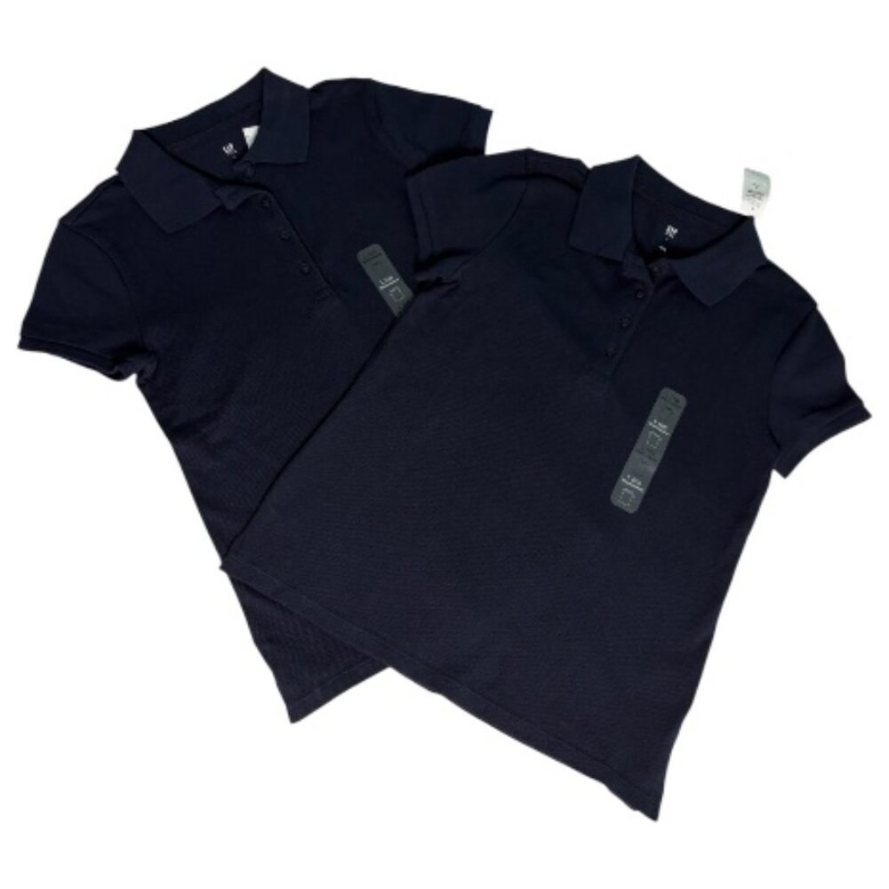2 GAP Kids Navy Blue Uniform Polo Shirts Tops Girls L 10 Short Sleeves NWT